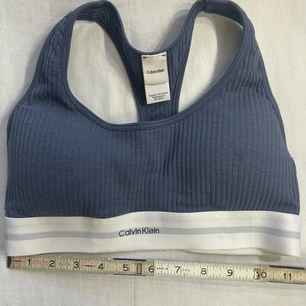 Calvin Klein Women Ribbed Racerback Bralette Blue Modern Cotton Soft Girl Size M